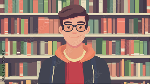 Illustration of the concept student. Teenager studying at the university.