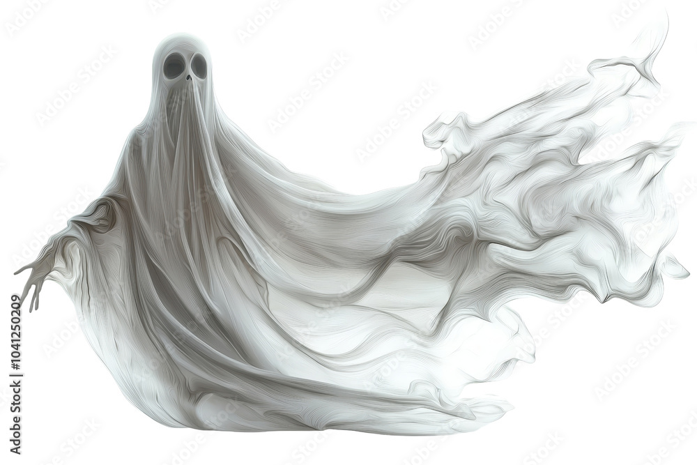 Ethereal ghostly figure floats in a sheer white sheet, evoking feelings of mystery and the supernatural in a dramatic dark setting. Ethereal ghostly figure floats in a sheer white sheet, evoking feelings of mystery and the supernatural in a dramatic dark setting.