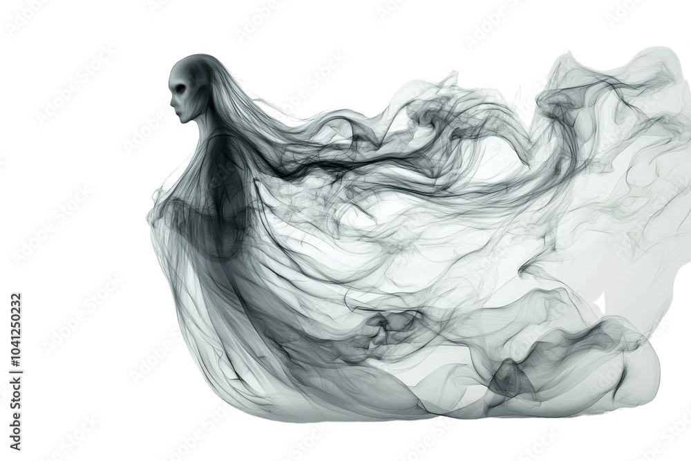 Ethereal ghostly figure in flowing smoke and mist on a transparent background. conveying a sense of mystery, elegance, and supernatural beauty. Ethereal ghostly figure in flowing smoke and mist on a transparent background. conveying a sense of mystery, elegance, and supernatural beauty.