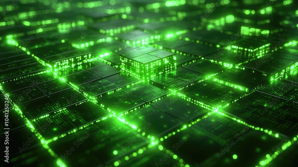 Digital Cubes Glowing Green in Abstract Digital Space Digital Cubes Glowing Green in Abstract Digital Space