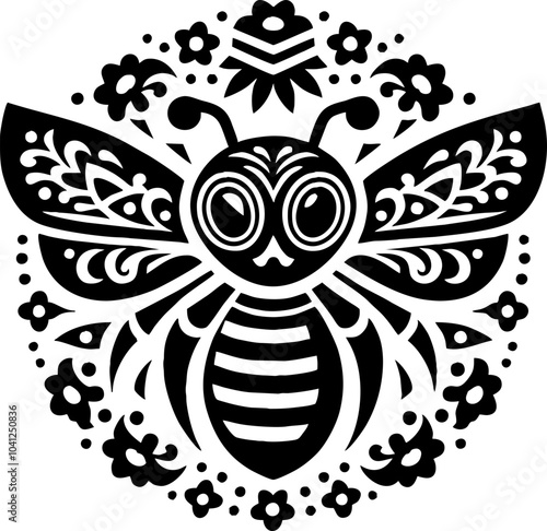 Bee face black silhouette icon logo in the Mexican style

 photo