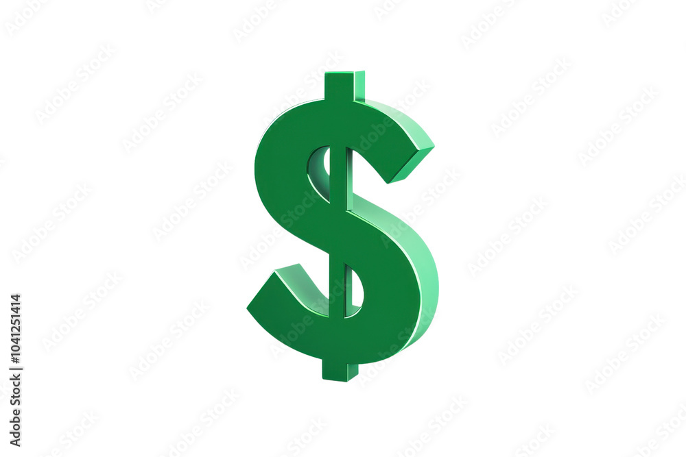Green dollar sign symbol on a transparent background, representing financial growth, wealth, and the economy. Green dollar sign symbol on a transparent background, representing financial growth, wealth, and the economy.