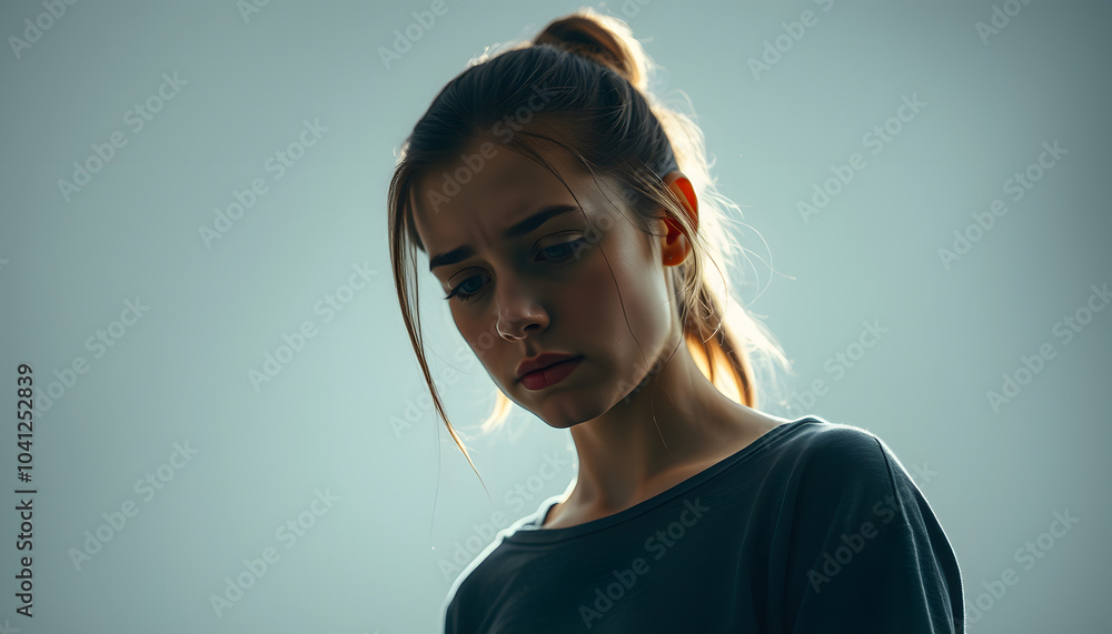 anxiety neurosis, PTSD, Agoraphobia, sad girl in depression isolated with white highlights, png