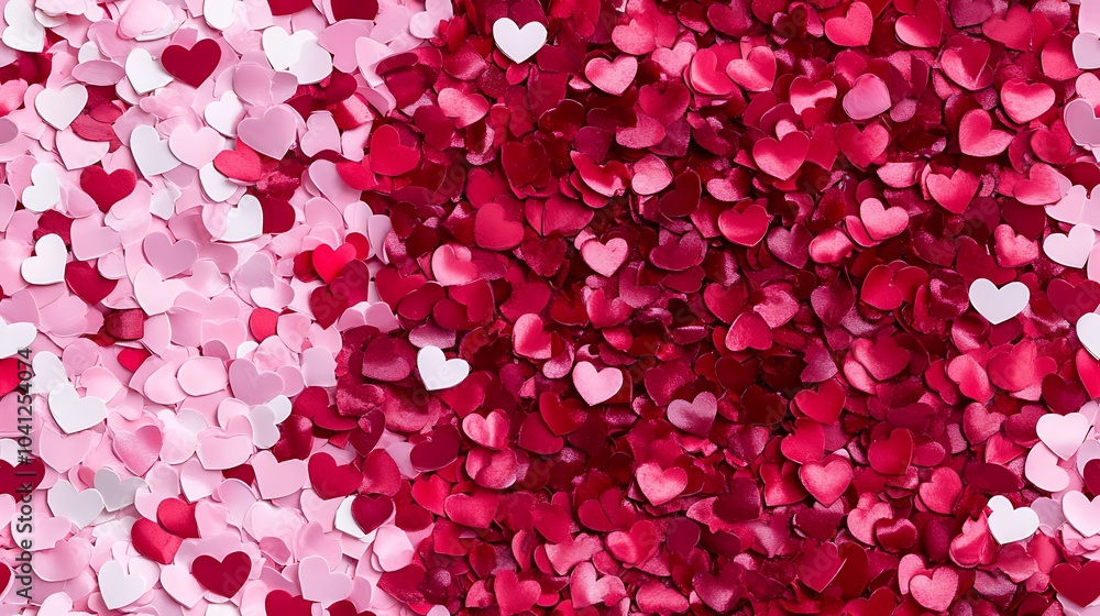 Seamless pattern of heart-shaped confetti in various sizes, realistic style, red and pink colors on a white background, scattered arrangement, soft shadows, high contrast, hd quality, Seamless pattern of heart-shaped confetti in various sizes, realistic style, red and pink colors on a white background, scattered arrangement, soft shadows, high contrast, hd quality,
