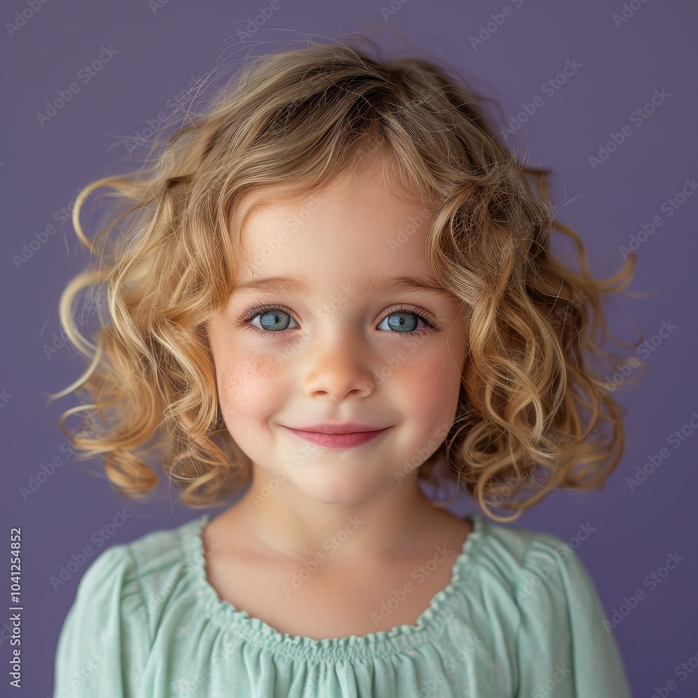 Portrait of a smiling Caucasian 4-year-old girl with curly blonde hair Portrait of a smiling Caucasian 4-year-old girl with curly blonde hair