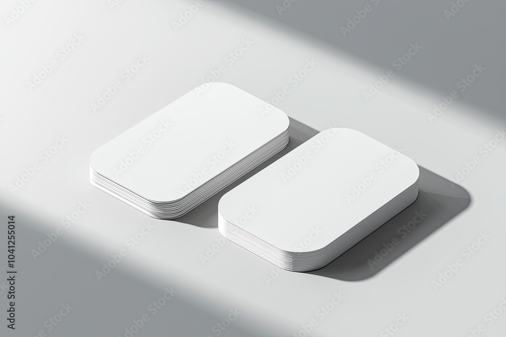 White blank business card mockup on a gray background, 3D rendering. Two cards with rounded corners, a mock-up template for design presentation of products or services White blank business card mockup on a gray background, 3D rendering. Two cards with rounded corners, a mock-up template for design presentation of products or services