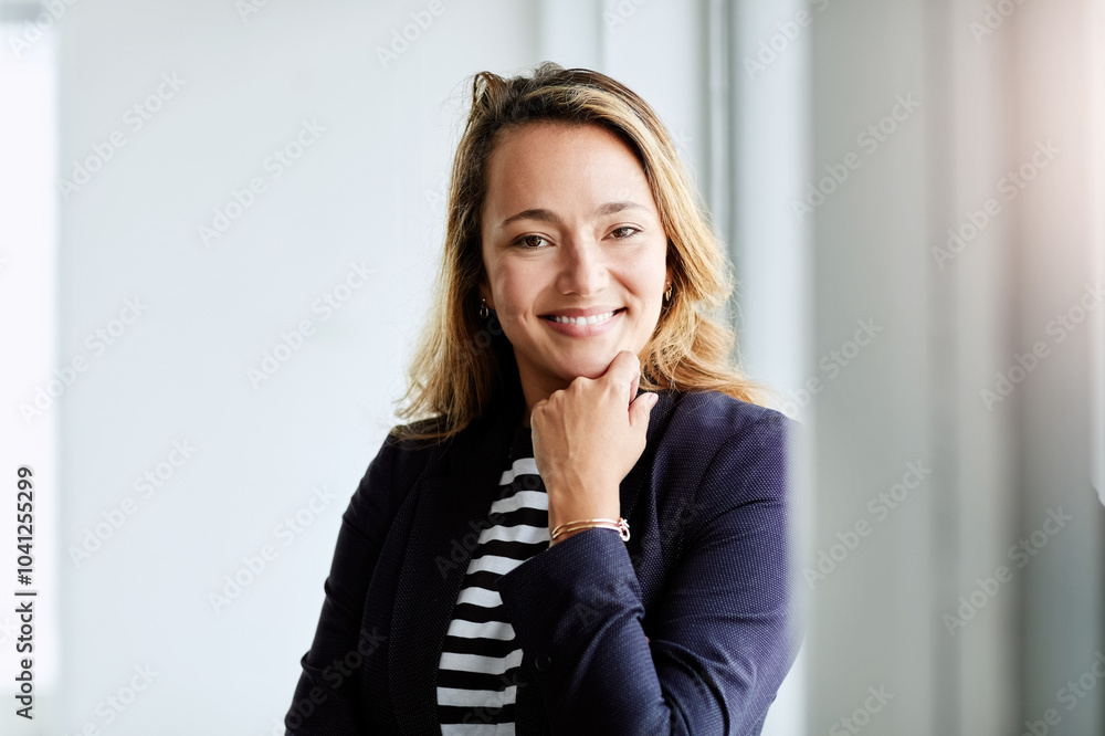 Business woman, happy and portrait in office for professional worker, confidence and career experience. Employee, smile and face in workplace for job ambition, growth and company development in Chile Business woman, happy and portrait in office for professional worker, confidence and career experience. Employee, smile and face in workplace for job ambition, growth and company development in Chile