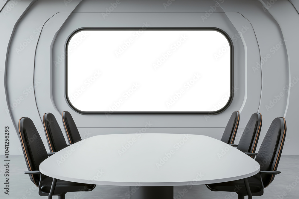 Fototapeta premium Modern conference room with minimalist design and large window for natural light