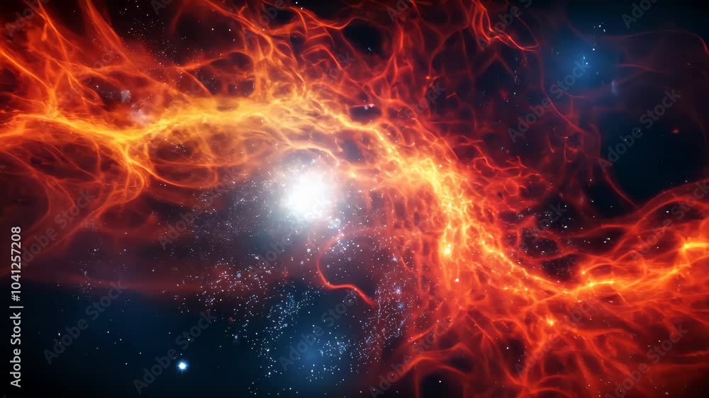 Fiery energy flowing through deep space nebula clouds Fiery energy flowing through deep space nebula clouds