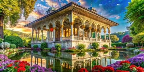 Enchanting Double Exposure of Ihlamur Pavilion in Istanbul's Serene Gardens photo