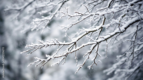 Snow Covered Tree Branches in the Winter, The Beauty of Nature in Winter. 