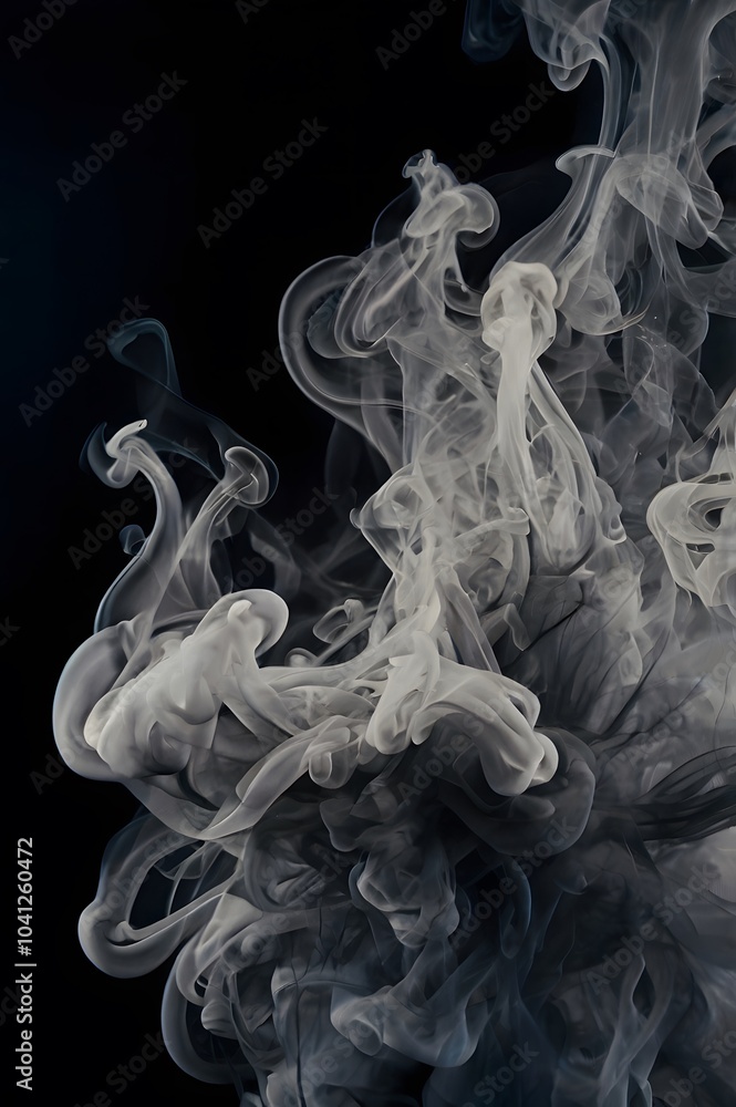 Fototapeta premium Smoke curls gracefully in the dark, a ghostly dance in the void.