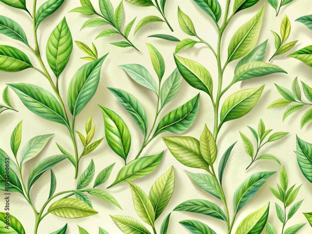 Fototapeta premium Experience a stunning floral pattern featuring tea leaves, perfect for your nature-inspired themed photography or botanical projects, bringing a vibrant touch to any design.