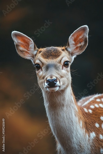 Close-up Portrait of a Young Fawn with White Spots