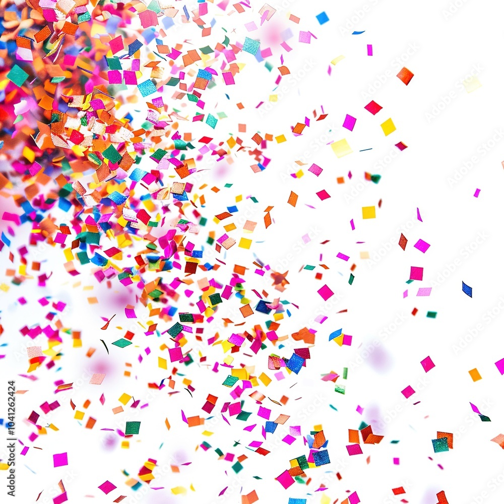 Obraz premium Flying colorful confetti in the air on the white background. Concept of happy birthday, party and holidays isolated on a white background
