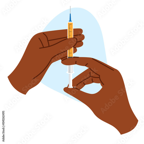 African american hand holding syringe for cosmetic serum injection. Vaccination
