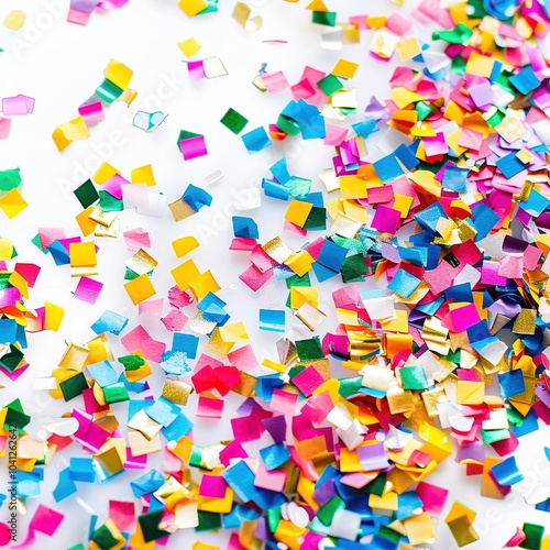 Flying colorful confetti in the air on the white background. Concept of happy birthday, party and holidays isolated on a white background