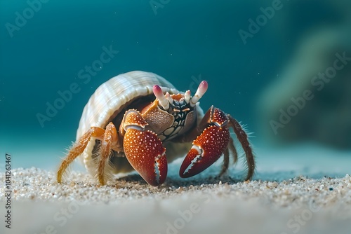 Hermit Crab Moving Across Ocean Floor Carrying Its Protective Shell Home Symbolizing Adaptability and Survival in Marine Environment