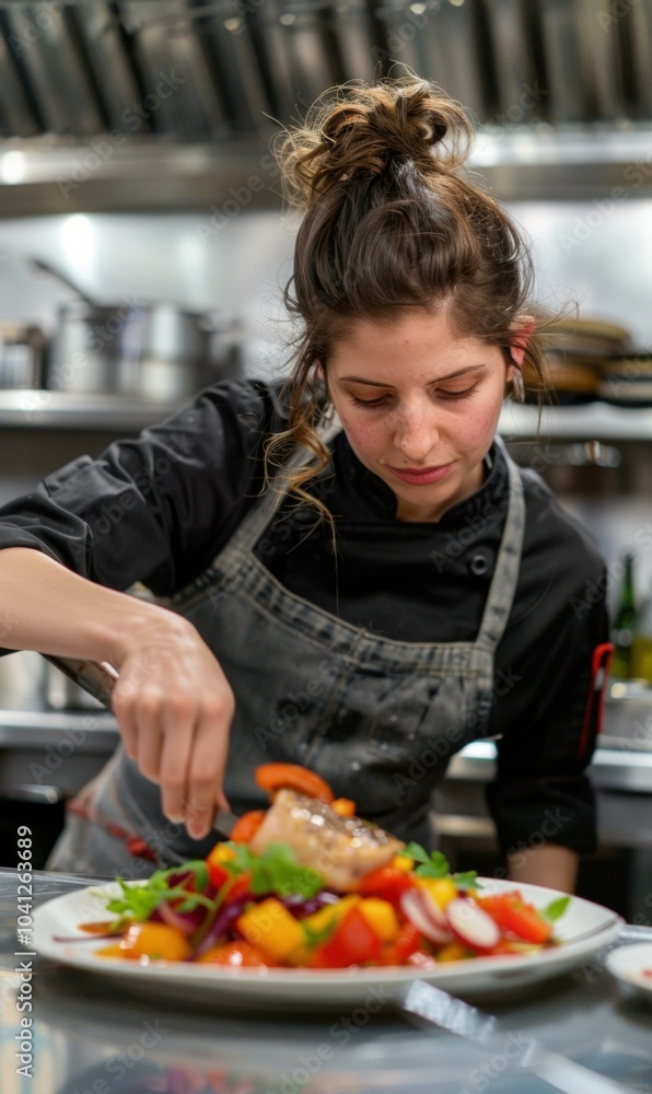 A chef carefully plating a dish. AI. A chef carefully plating a dish. AI.