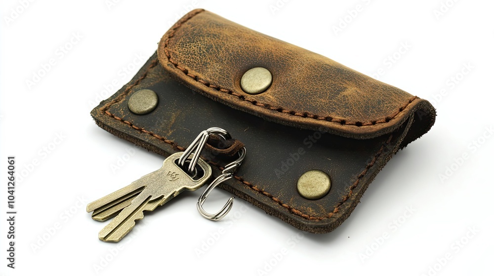 Brown Leather Key Holder with Keys and Ring Brown Leather Key Holder with Keys and Ring