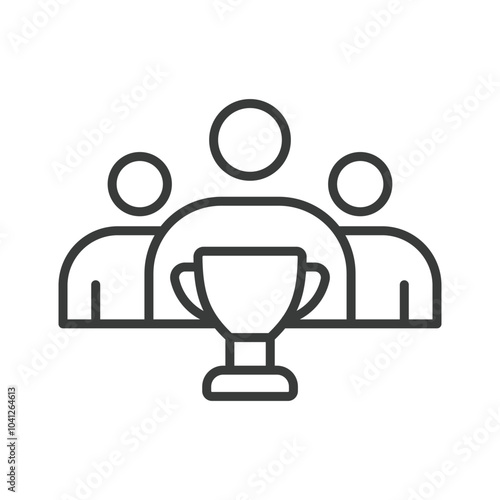 Winners team, in line design, green. Winners, team, victory, success, achievement, collaboration, championship on white background vector. Winners team editable stroke icon