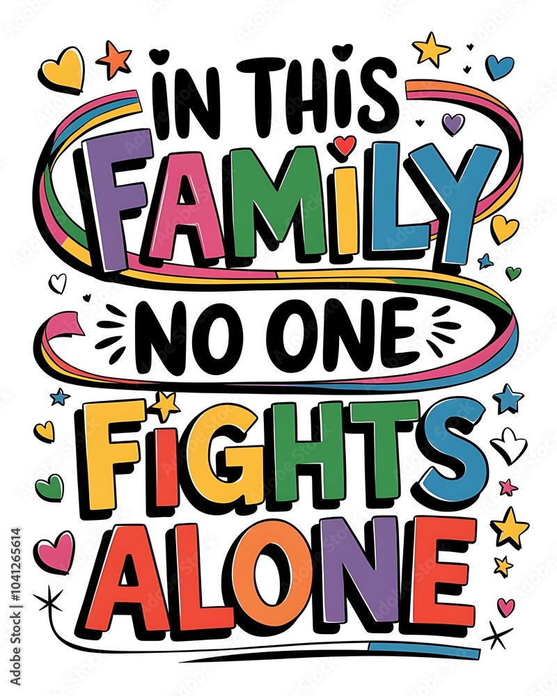 Cheerful and vibrant family concept illustration emphasizing support and togetherness with colorful typography and playful elements Cheerful and vibrant family concept illustration emphasizing support and togetherness with colorful typography and playful elements