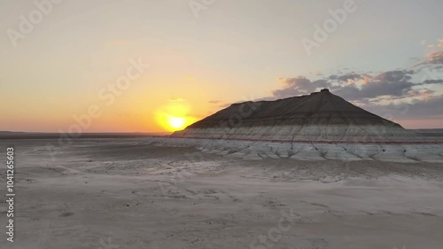 Kazakhstan. Ustyurt Plateau. Sunset on Mount Bokty. photo