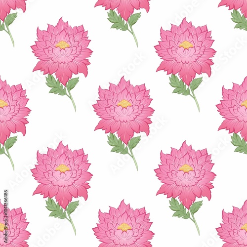 Elegant Pink Floral Pattern with Green leaves on white background, Design for fasion ,fabric ,textile ,wallpaper ,wrapping and all prints
