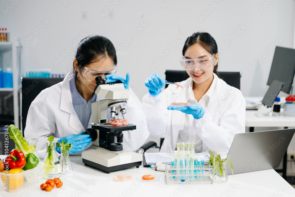 Food science as lab scientists test and analyze vegetables for safety and quality using advanced technology Food science as lab scientists test and analyze vegetables for safety and quality using advanced technology