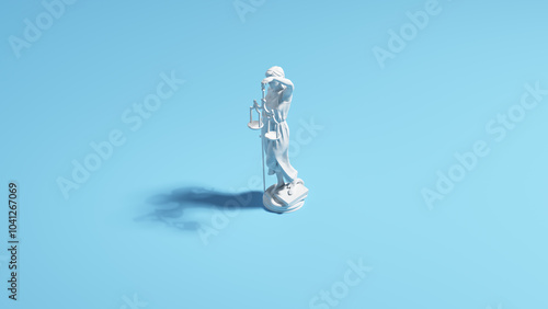 Lady Justice white pale blue background sunlight shadow classic simple 3d illustration render