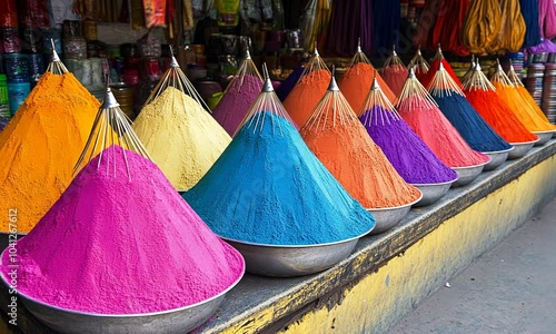 Colorful Powder Cones Displayed in a Market Stall