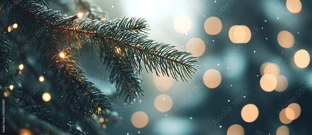 Sparkling Holiday Lights on a Pine Branch with a Soft Focus Effect Sparkling Holiday Lights on a Pine Branch with a Soft Focus Effect