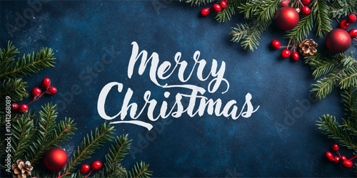 Christmas greeting card template with holly branches and berries