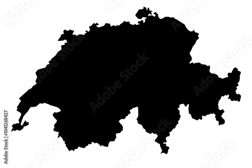 Vector map of Switzerland, a country in west-central Europe. Detailed black silhouette, isolated on white background.