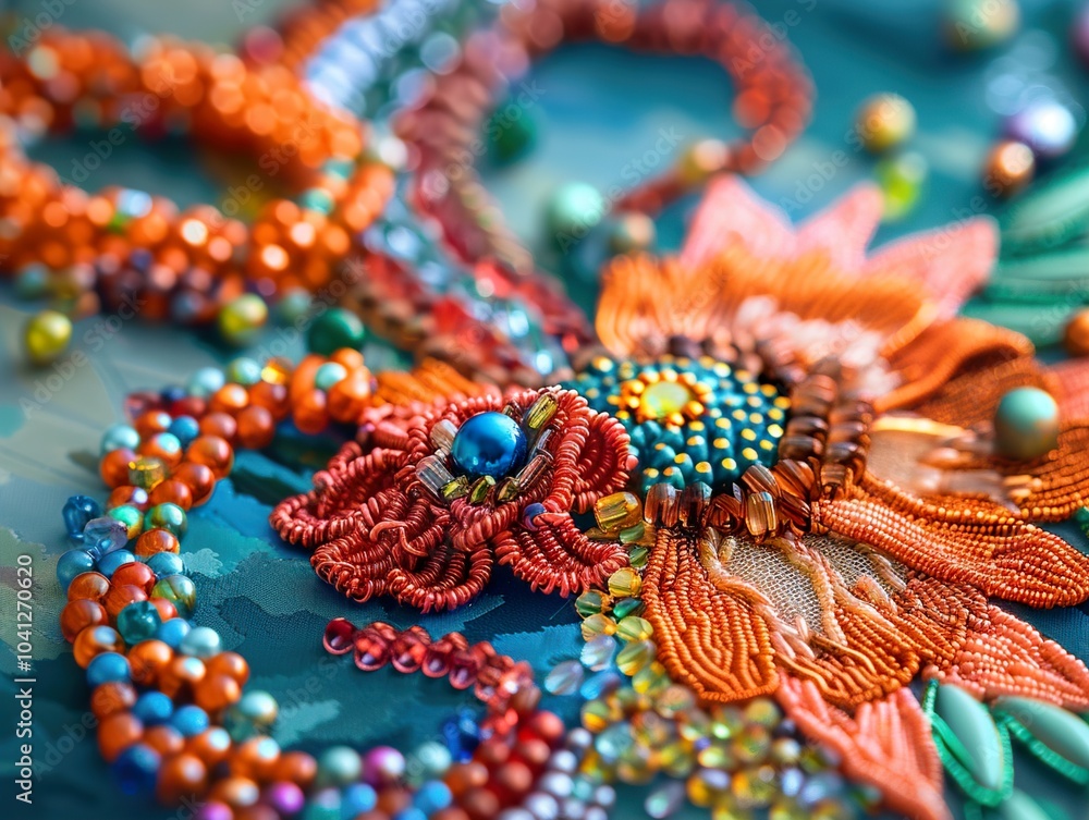 Close-Up of Intricate Beaded Flower Design Close-Up of Intricate Beaded Flower Design