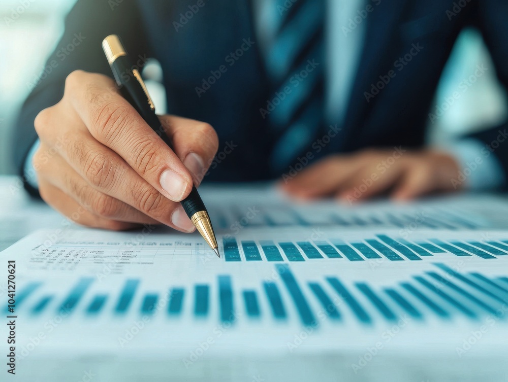 Businessman analyzing financial reports with graphs and data. Businessman analyzing financial reports with graphs and data.