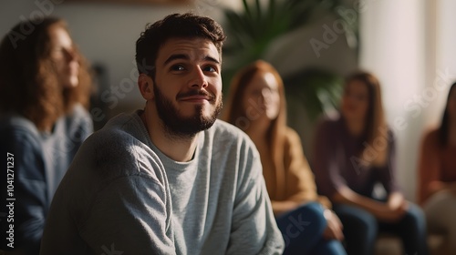 Young Man Listening Attentively in Group Discussion