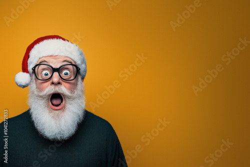 Santa shocked in vintage style yellow setting.