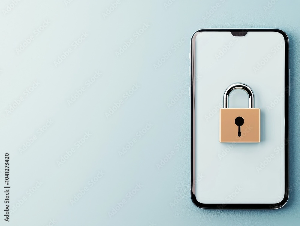 Smartphone with a padlock symbolizing security and privacy on a light background. Smartphone with a padlock symbolizing security and privacy on a light background.