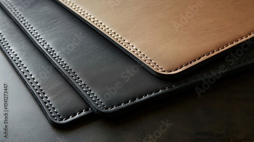 Close-up of Black and Tan Leather with Stitching