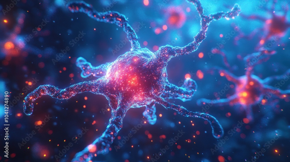 Electrically charged neuron amidst shining particles Electrically charged neuron amidst shining particles
