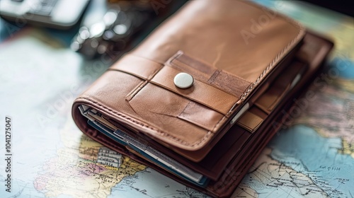 Brown Leatherbound Notebook on a World Map photo