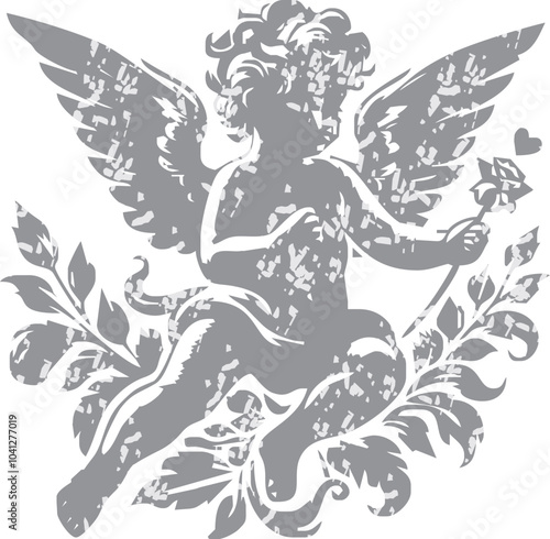 Angel with a wings. Cherub silhouette. Valentine's day. Love symbol. Vector illustration.
