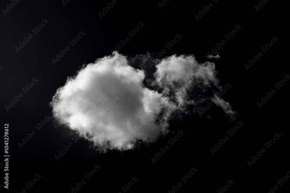 Single white cloud isolated on black background and texture. Brush cloud black background. dark cloud.
