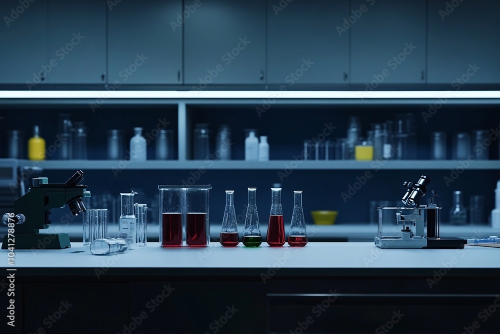 Laboratory Setup with Microscopes and Beaker Laboratory Setup with Microscopes and Beaker