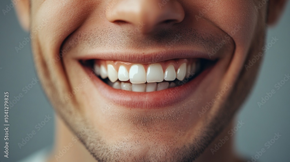 Happy young man's teeth highlighted in close-up view. Happy young man's teeth highlighted in close-up view.