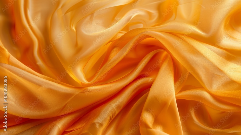 A close-up view of a luxurious, golden silk fabric, showcasing its smooth and flowing texture, with light reflecting off the surface, creating a warm glow.