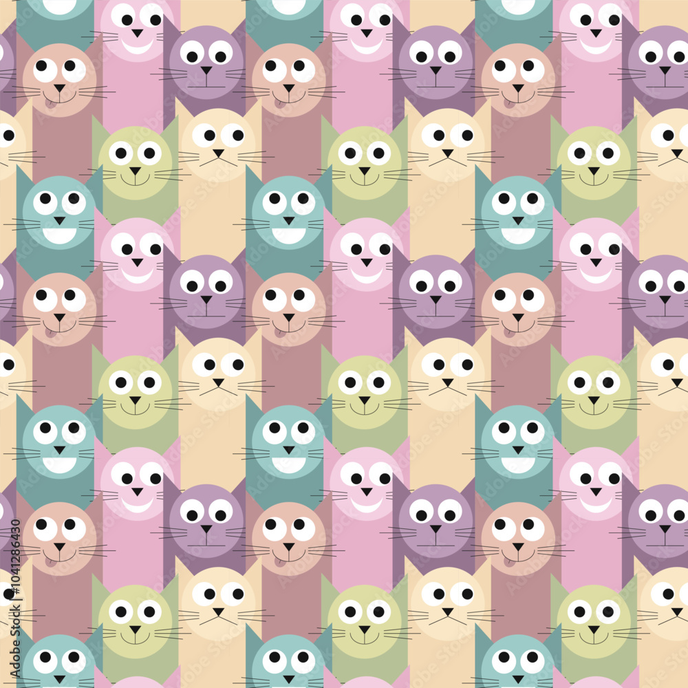Abstract colorful geometric cats with various face expressions seamless pattern. Vector illustration Abstract colorful geometric cats with various face expressions seamless pattern. Vector illustration