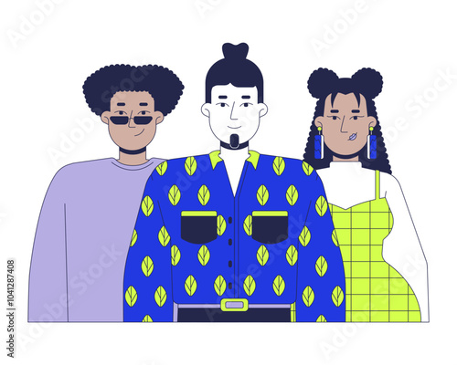 Business casual team members 2D cartoon characters. Office workers colleagues. Startup employees. Young adults multiracial isolated people flat vector on white background. Spot illustration colorful