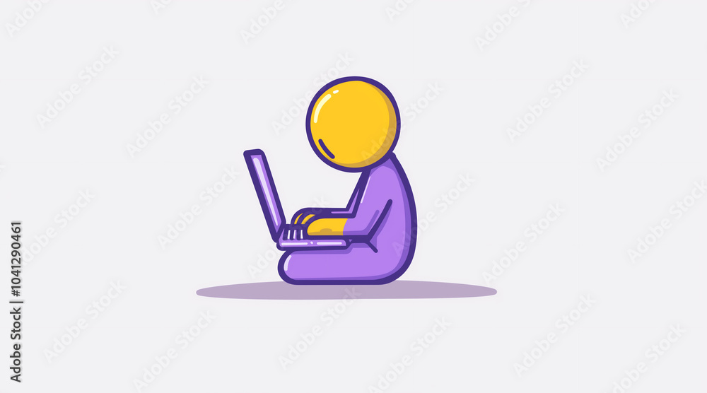 working on a laptop, using notebook, 2D simple Illustration working on a laptop, using notebook, 2D simple Illustration